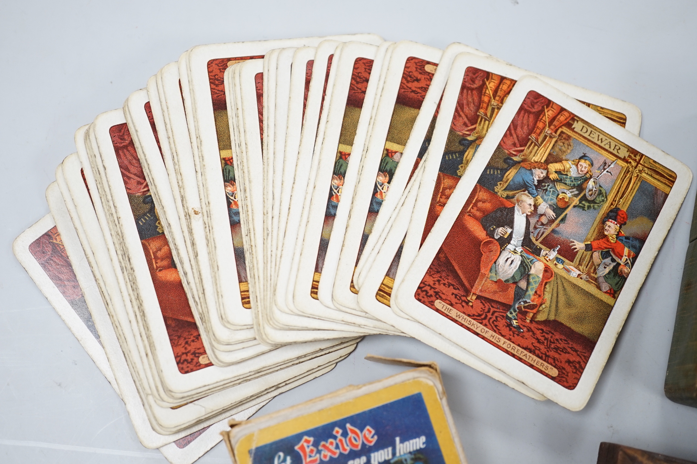 A bone domino and chess set and a cards and box